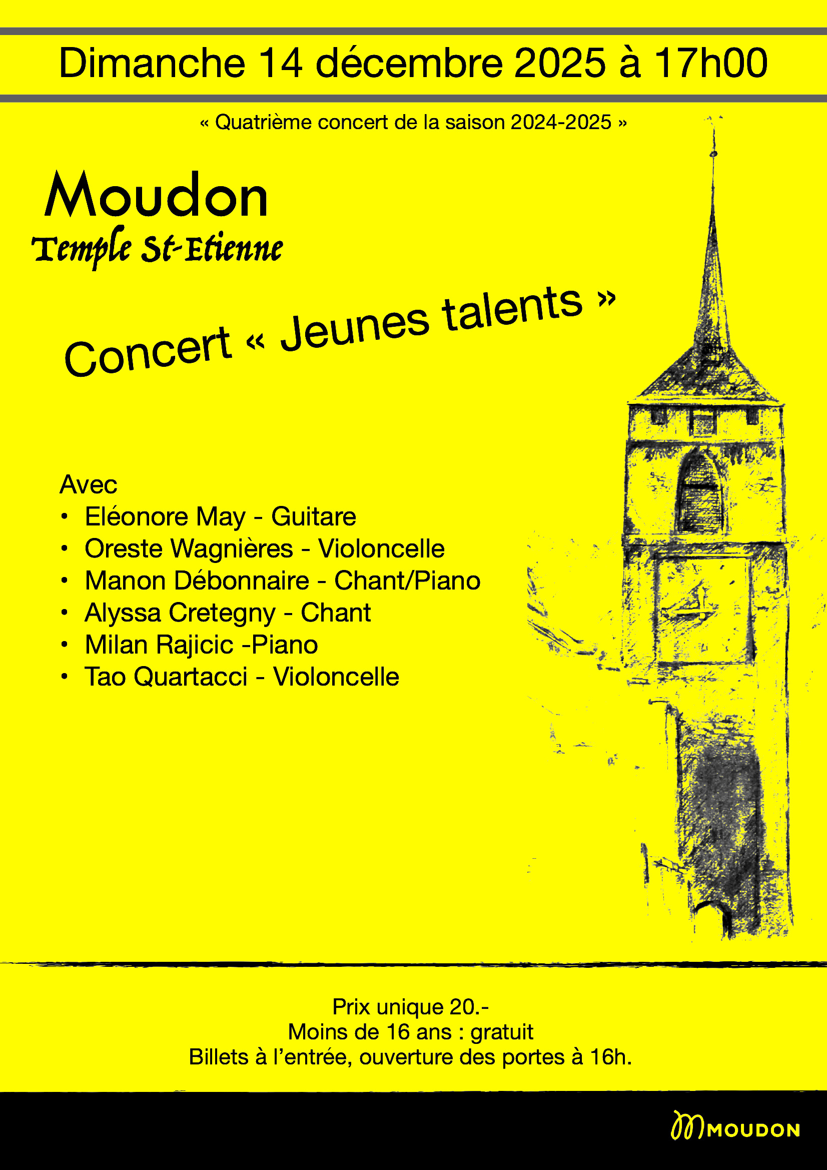 Affiche du concert Jeunes Talents au Temple de Moudon