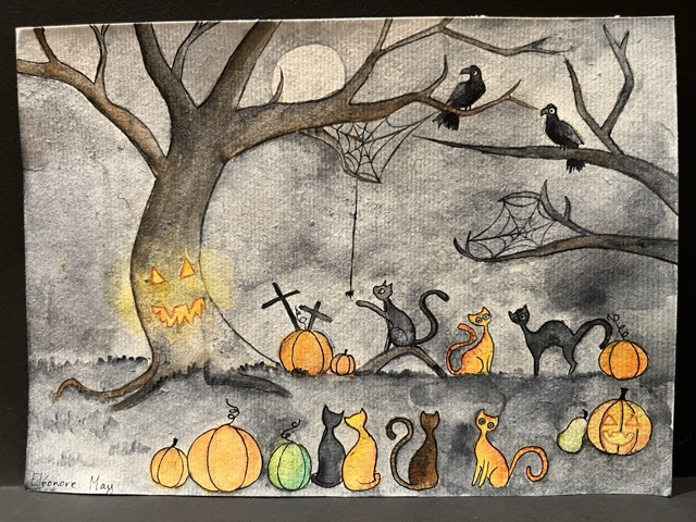 Chats d'Halloween et corbeaux dans la nuit