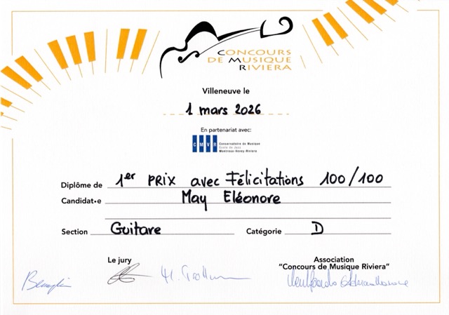 Concours de Musique Riviera 2026 — Premier prix